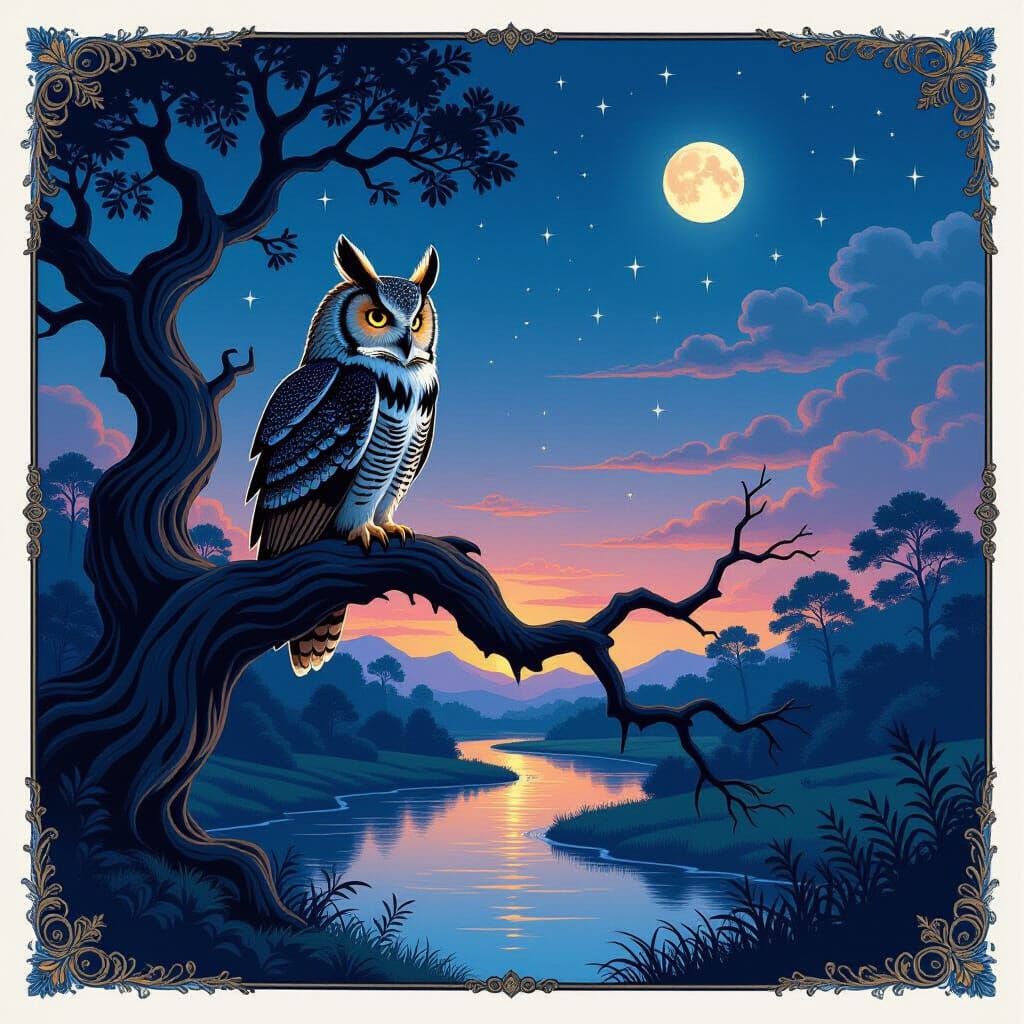 Solitary Owl Silhouetted Against Twilight Sky