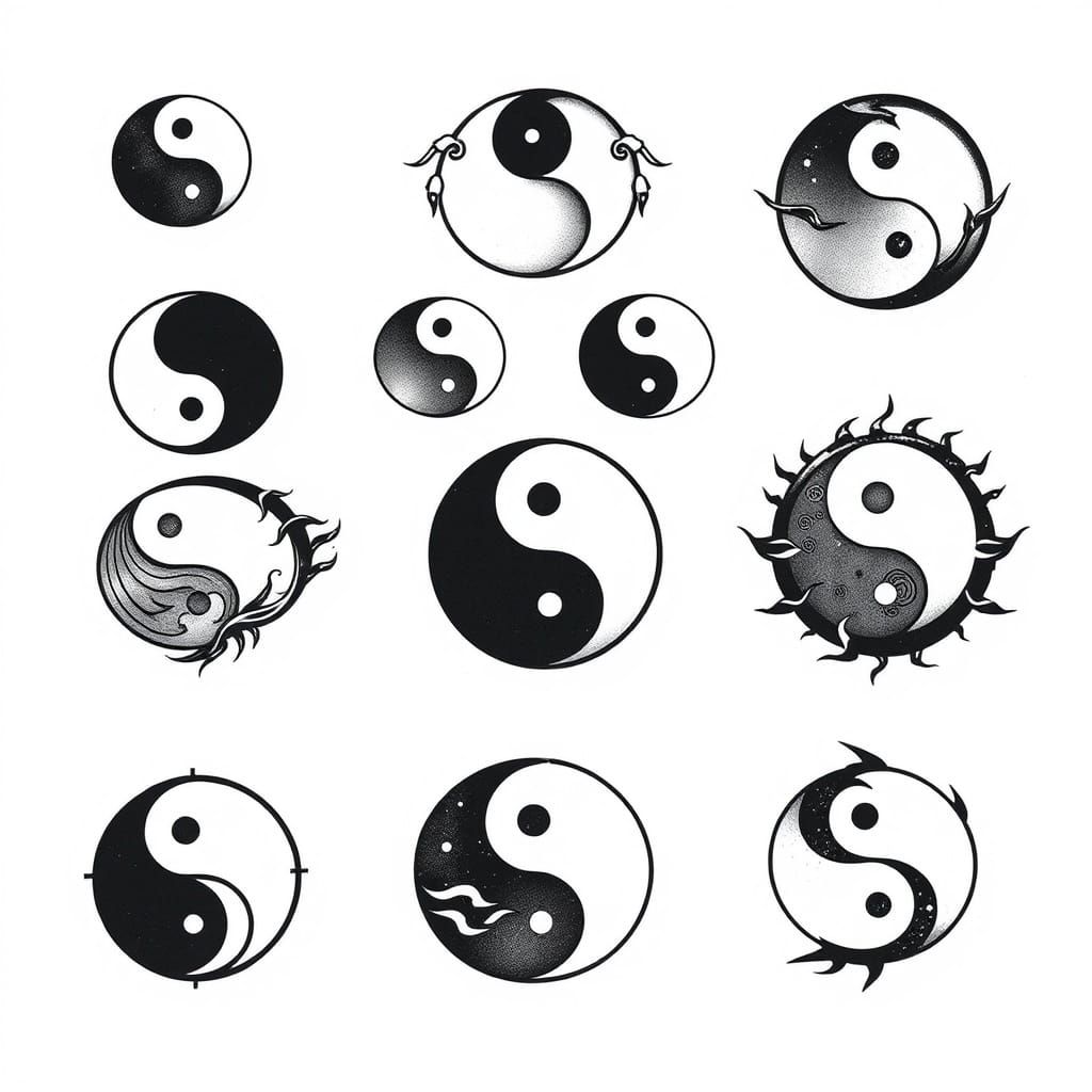 Yin and Yang Tattoo Designs in Traditional Style