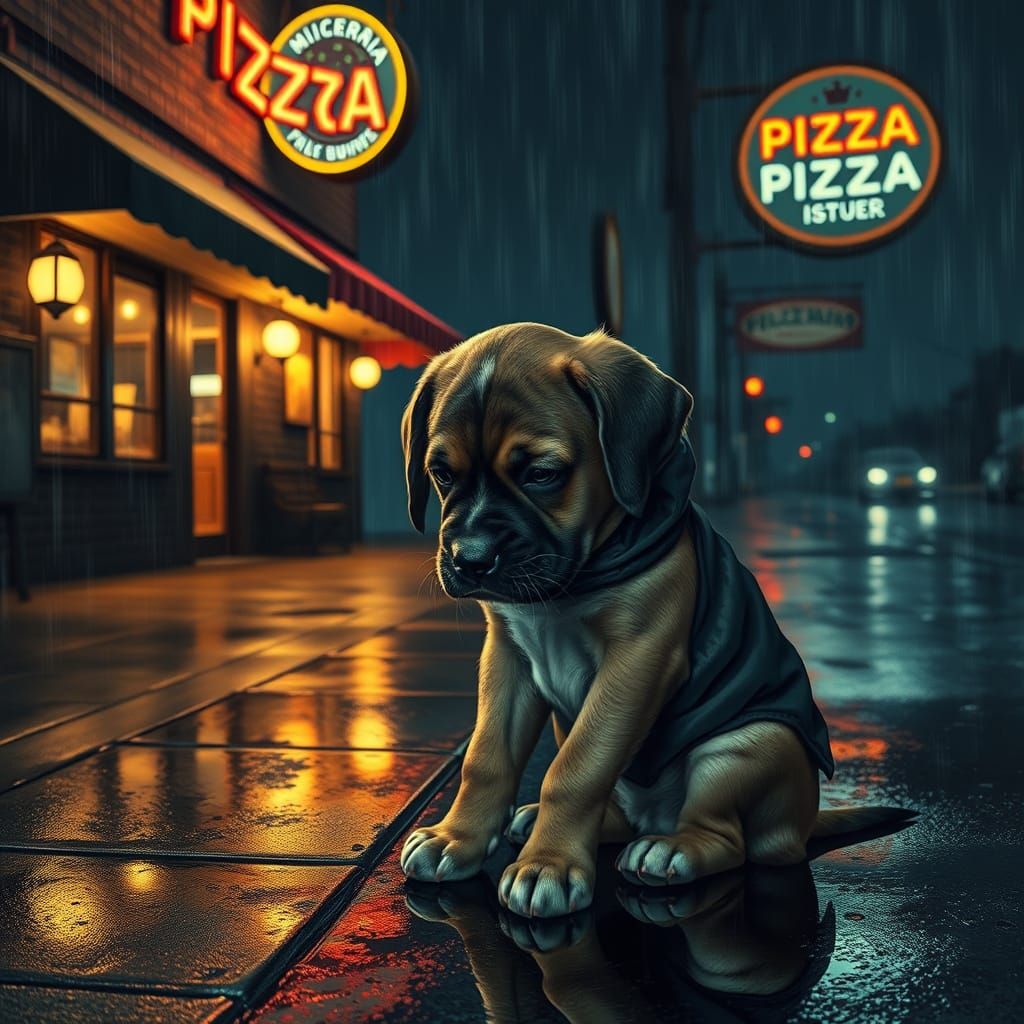 Rainy City Streets, a Pitiful Puppy