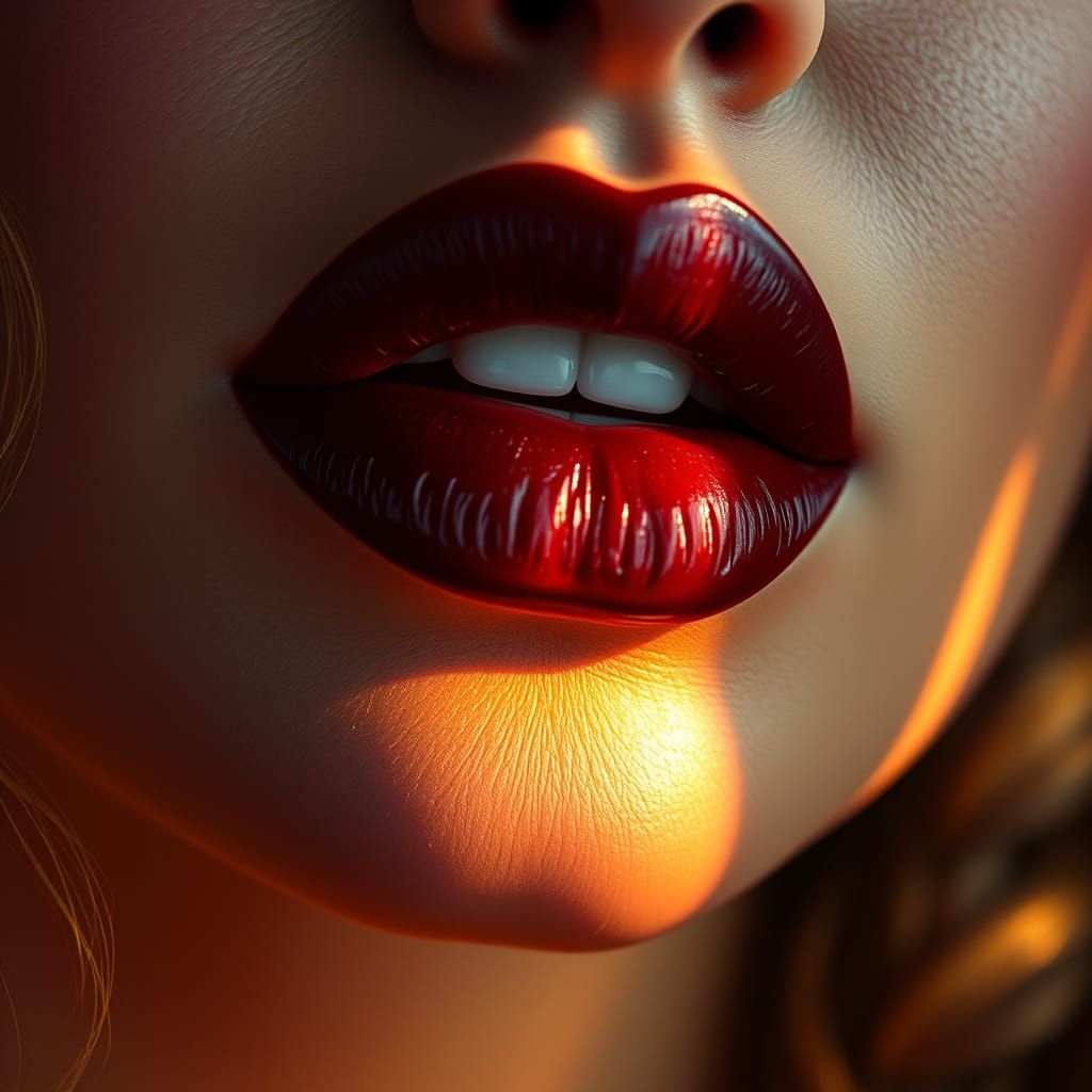 Luscious Red Lips in Art Nouveau-Inspired Glory