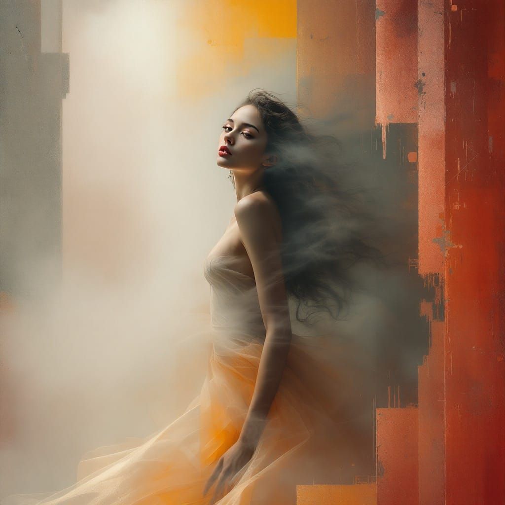 Ethereal Female Figure Dissolves into Soft Light