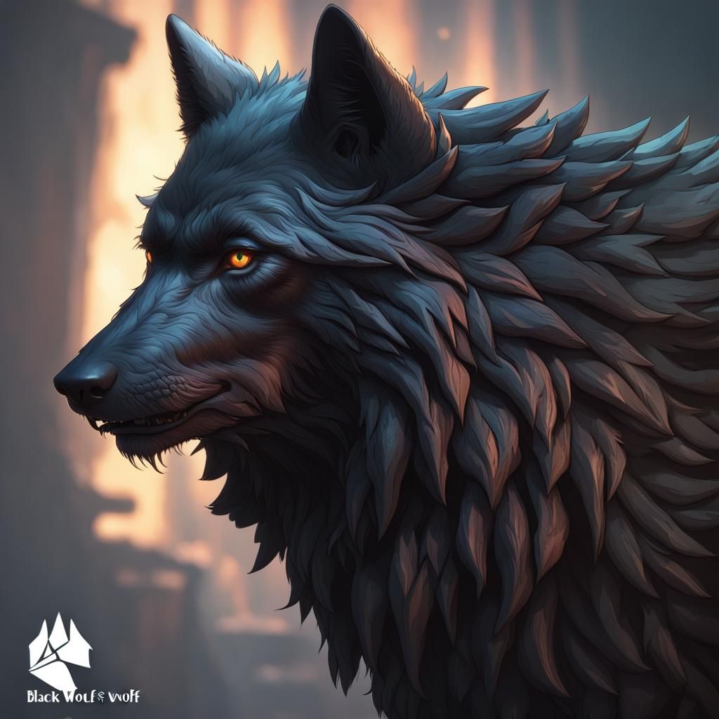 Hyperdetailed Portrait of a Black Wolf in Art Nouveau Style