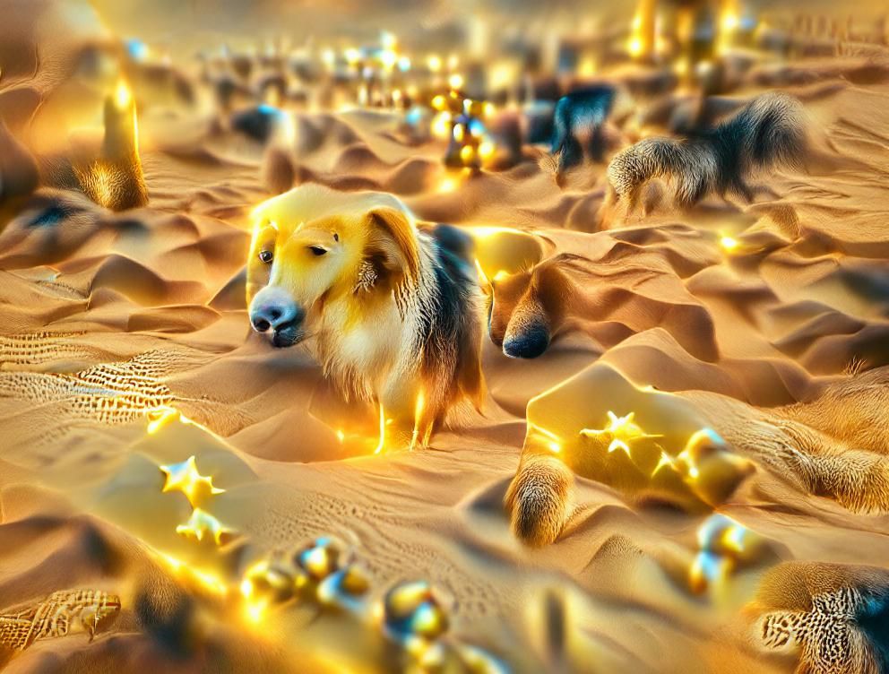 Golden Shetland Sheepdog in Desert Landscape