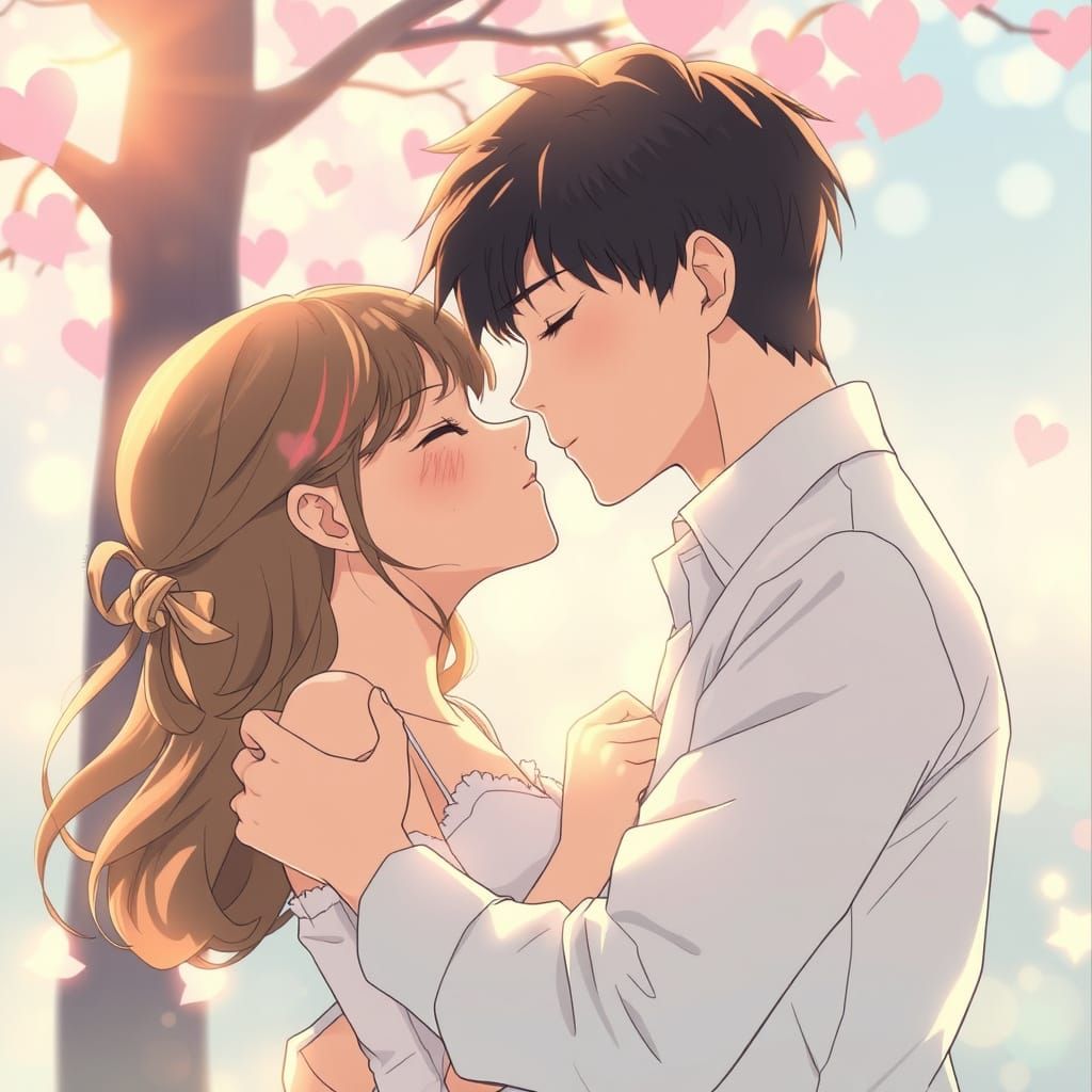 Romantic Anime Couple in Pastel Colors
