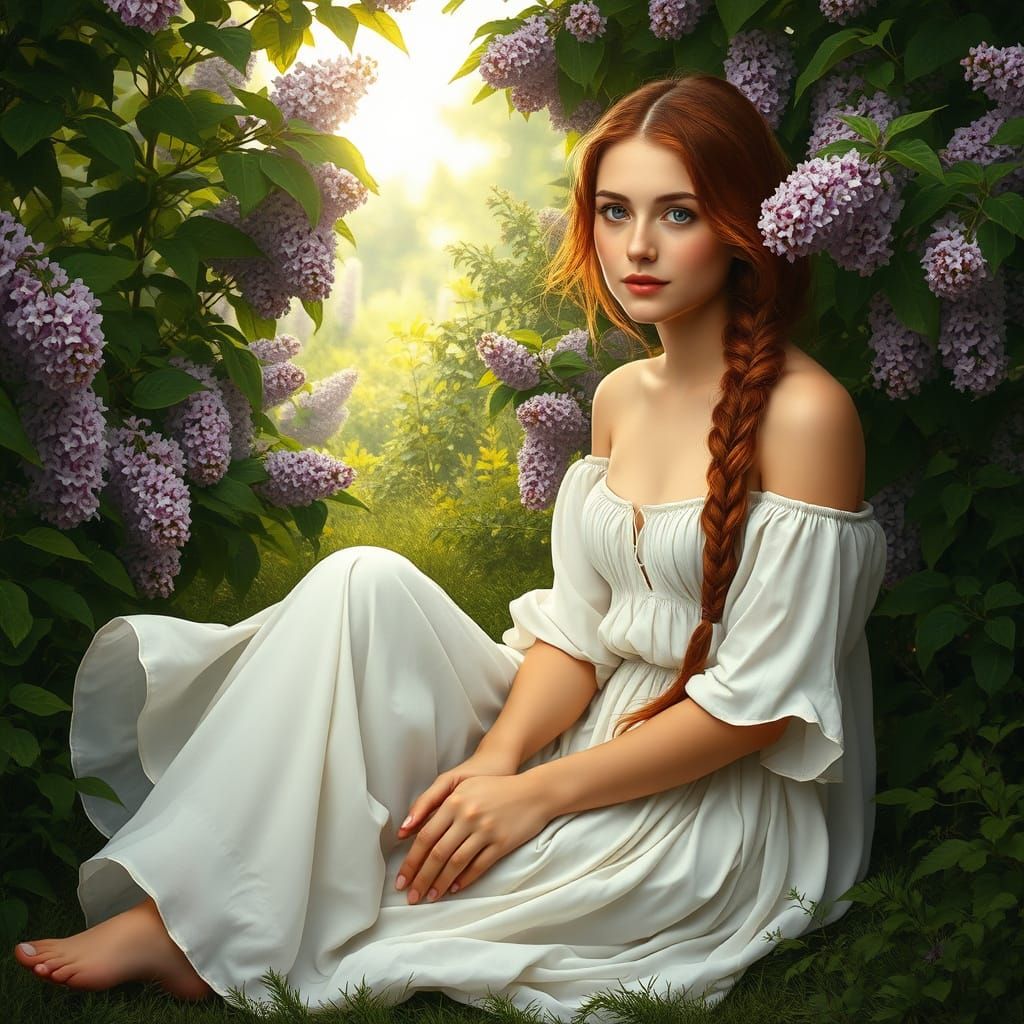 Mystical Herb Garden with Woman in Pre-Raphaelite Style