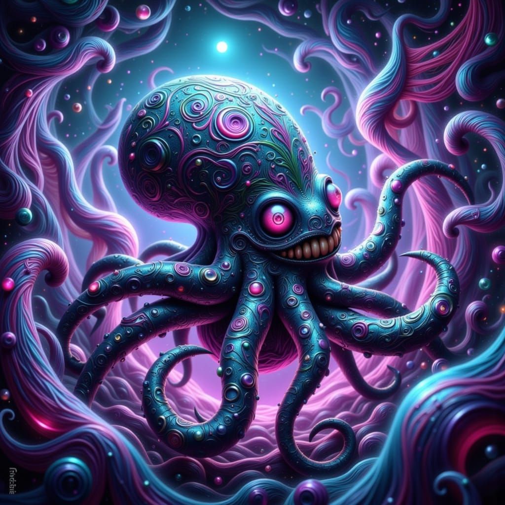 Cyberpunk Fae Octopus-Spider Hybrid in Vibrant, Shimmering C...