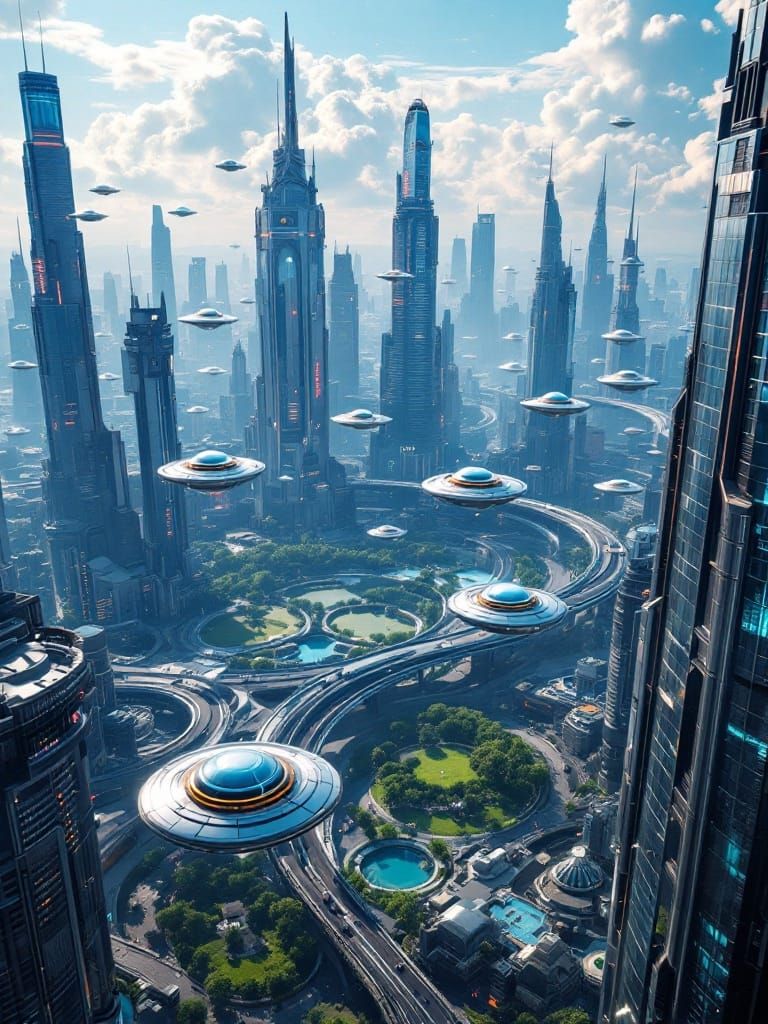 Cyberpunk Future Cityscape in Stunning Ultra-Detailed Aerial...