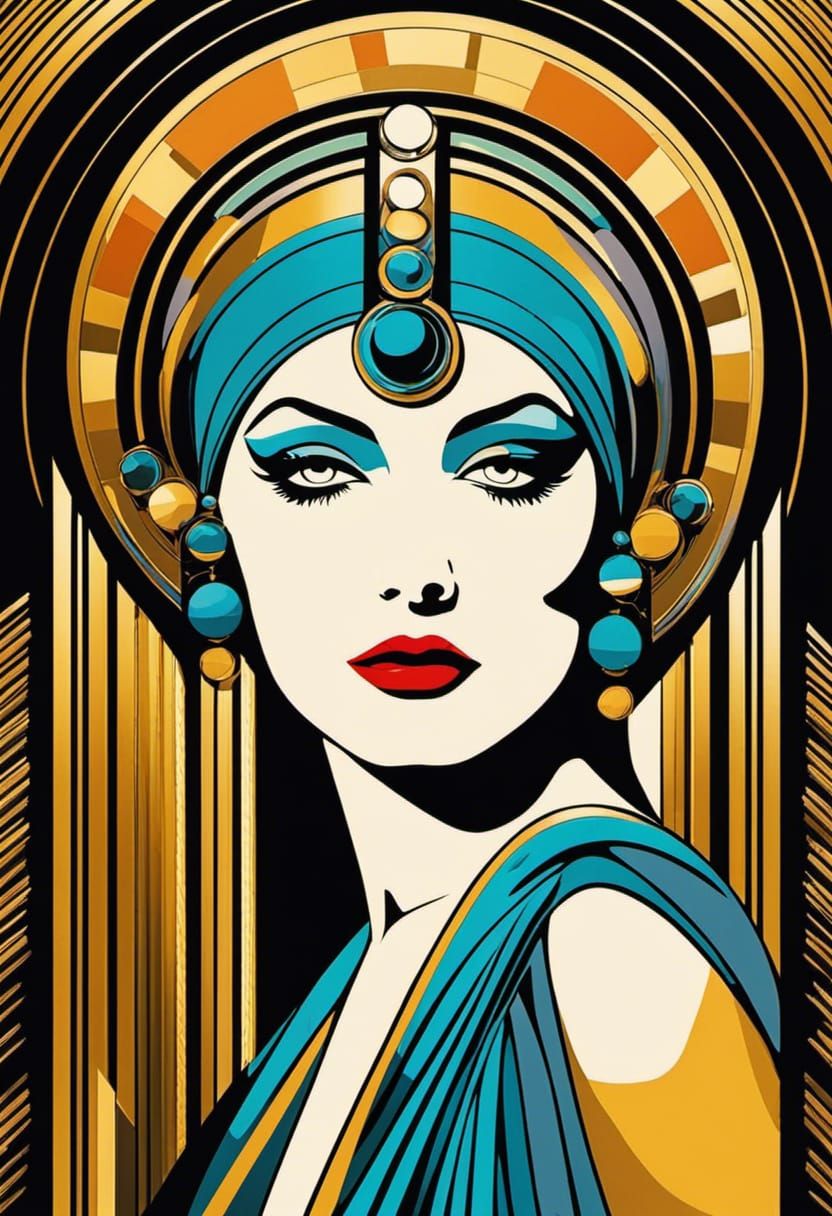 Art Deco Flapper Portrait in Black and White