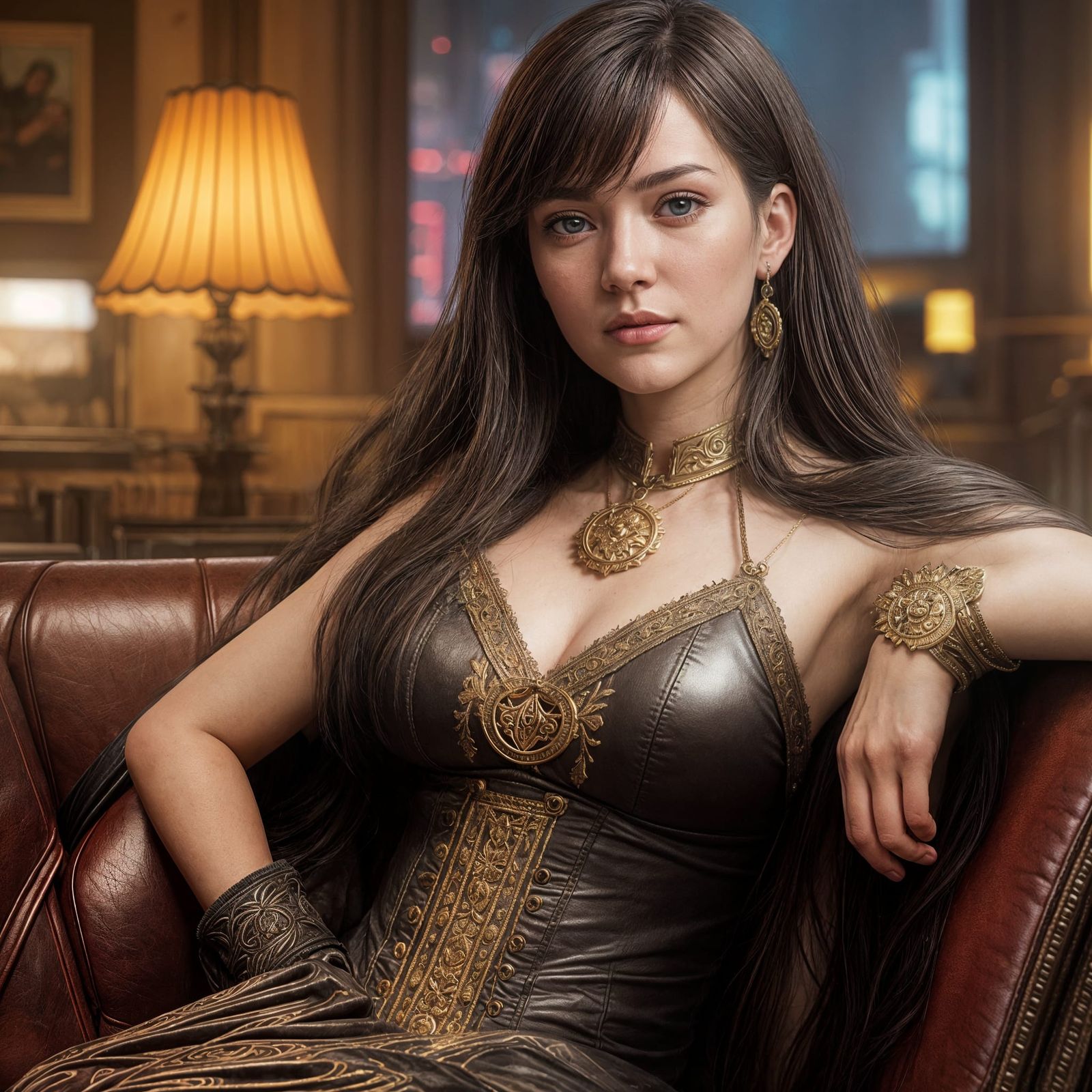 Hyperrealistic Portrait of Girl on Couch