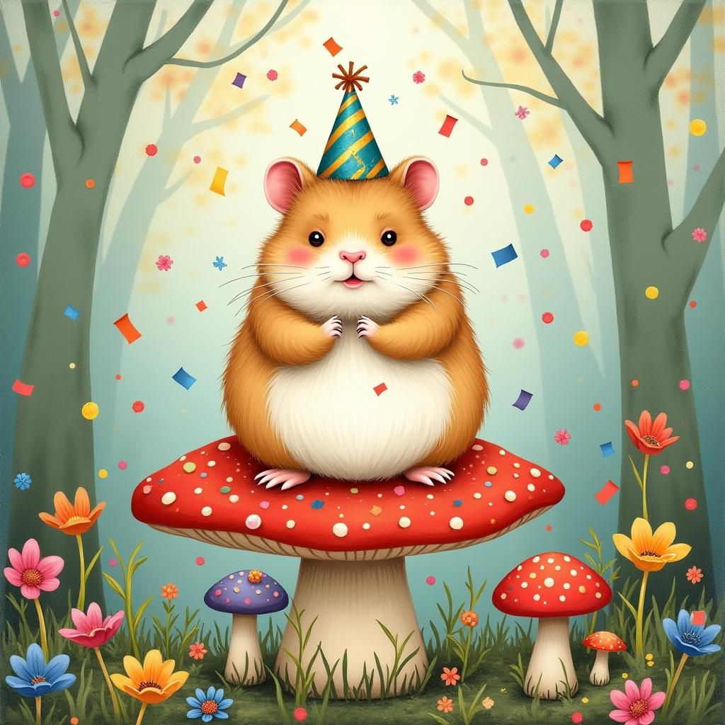 Hamster's Whimsical Party in Beatrix Potter Style