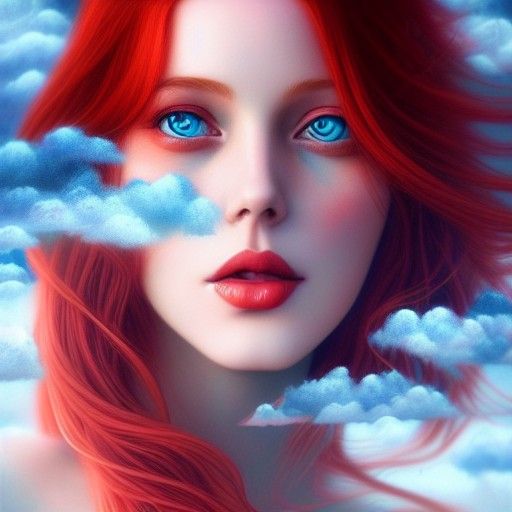 Romantic Portrait of Red-Haired Woman in Oil Painting Style