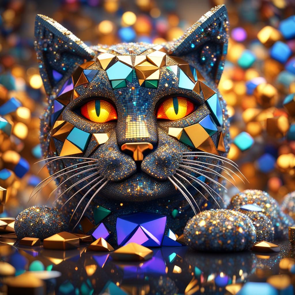 Sparkling Mosaic Cat in Cubist Style