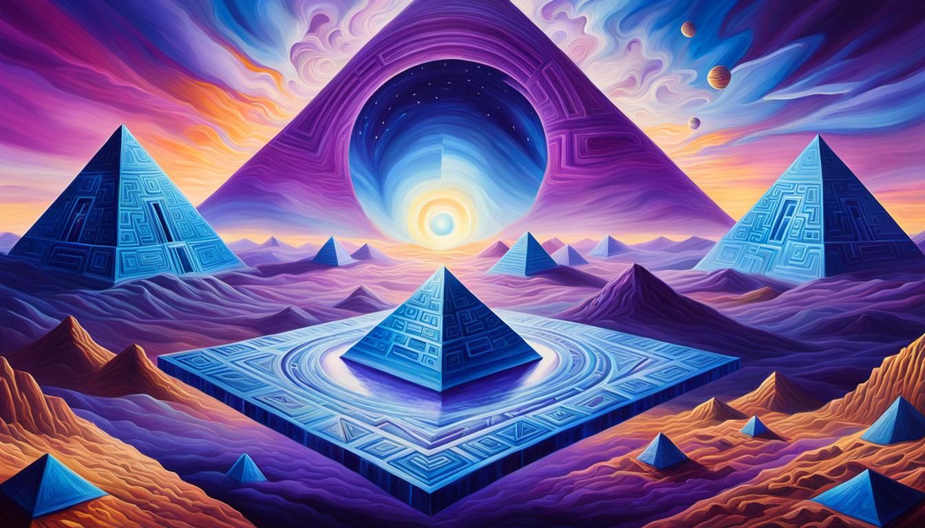 Surreal Vortex Pyramid Ascension in Vibrant Oil Painting