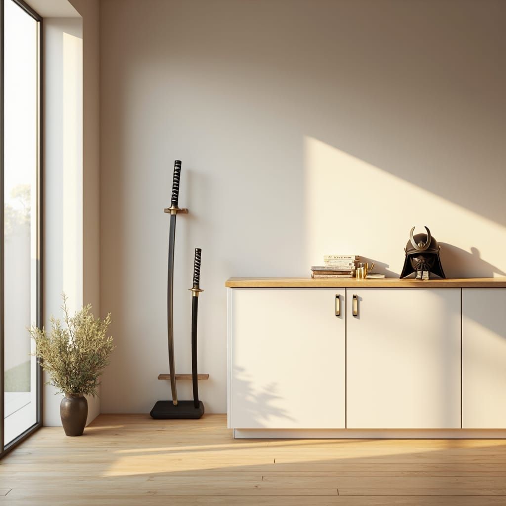 Minimalist Dojo with Katana in Hyperrealistic Style