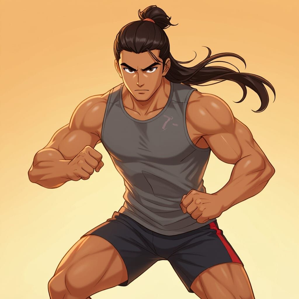 Athletic Indian Man Training in Manga Style