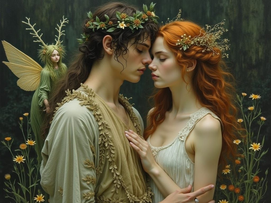 Ethereal Fae Goddess and Pan Unite in Whimsical Fairytale Sc...