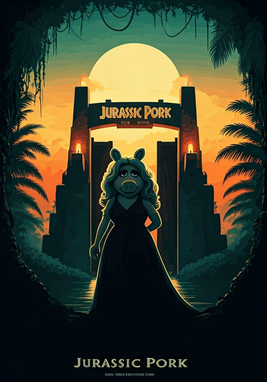 Miss Piggy in Jurassic Pork Parody Poster