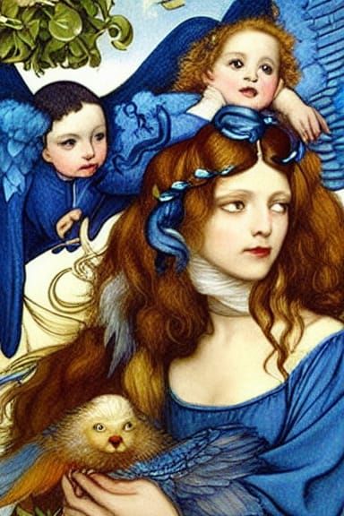 Angelic Woman Holding a Baby Demon, Renaissance Portrait