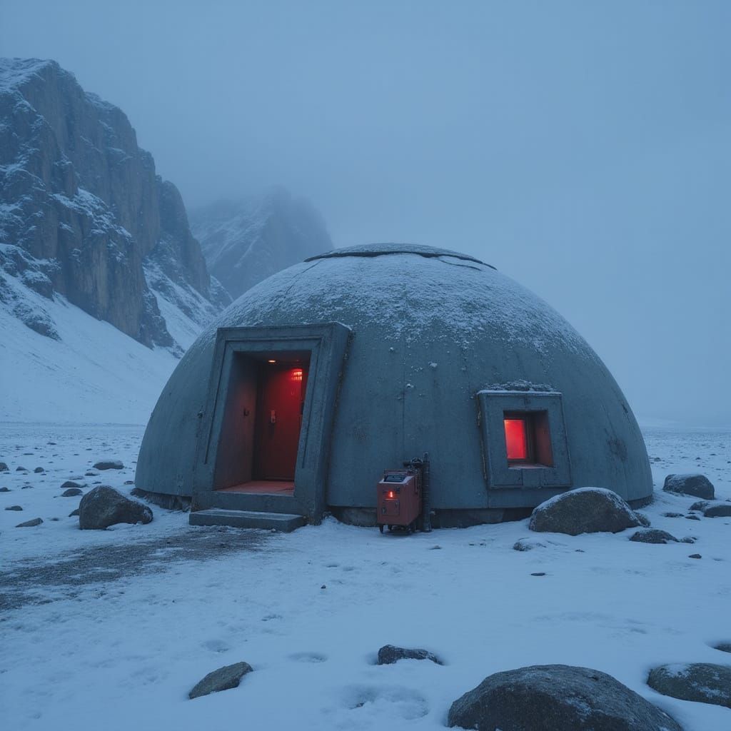 Icy Tundra Dome with Robotic Station in Sci-Fi Style