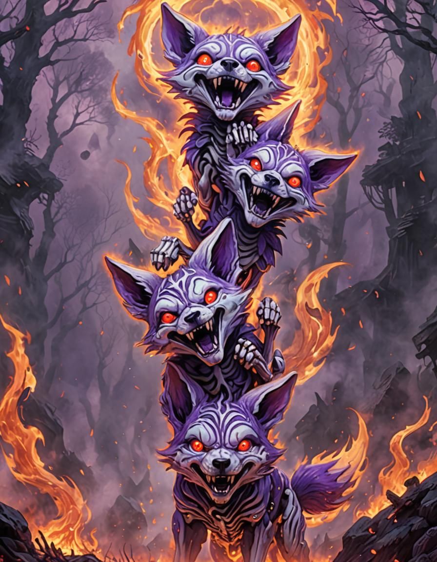 Skeleton Wolves Emerging from Purple Fire