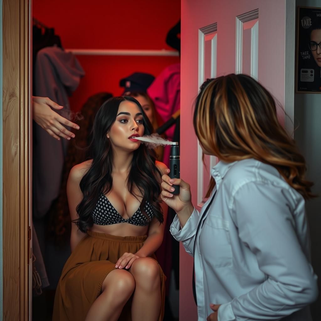 Hypnotized Woman Vaping in Closet