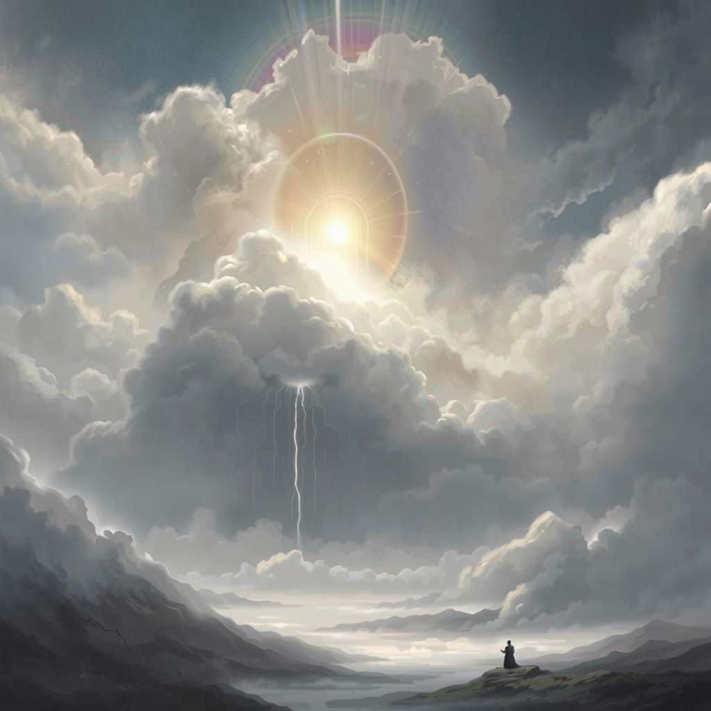 Divine Majesty on a Turbulent Throne with Rainbow Auras