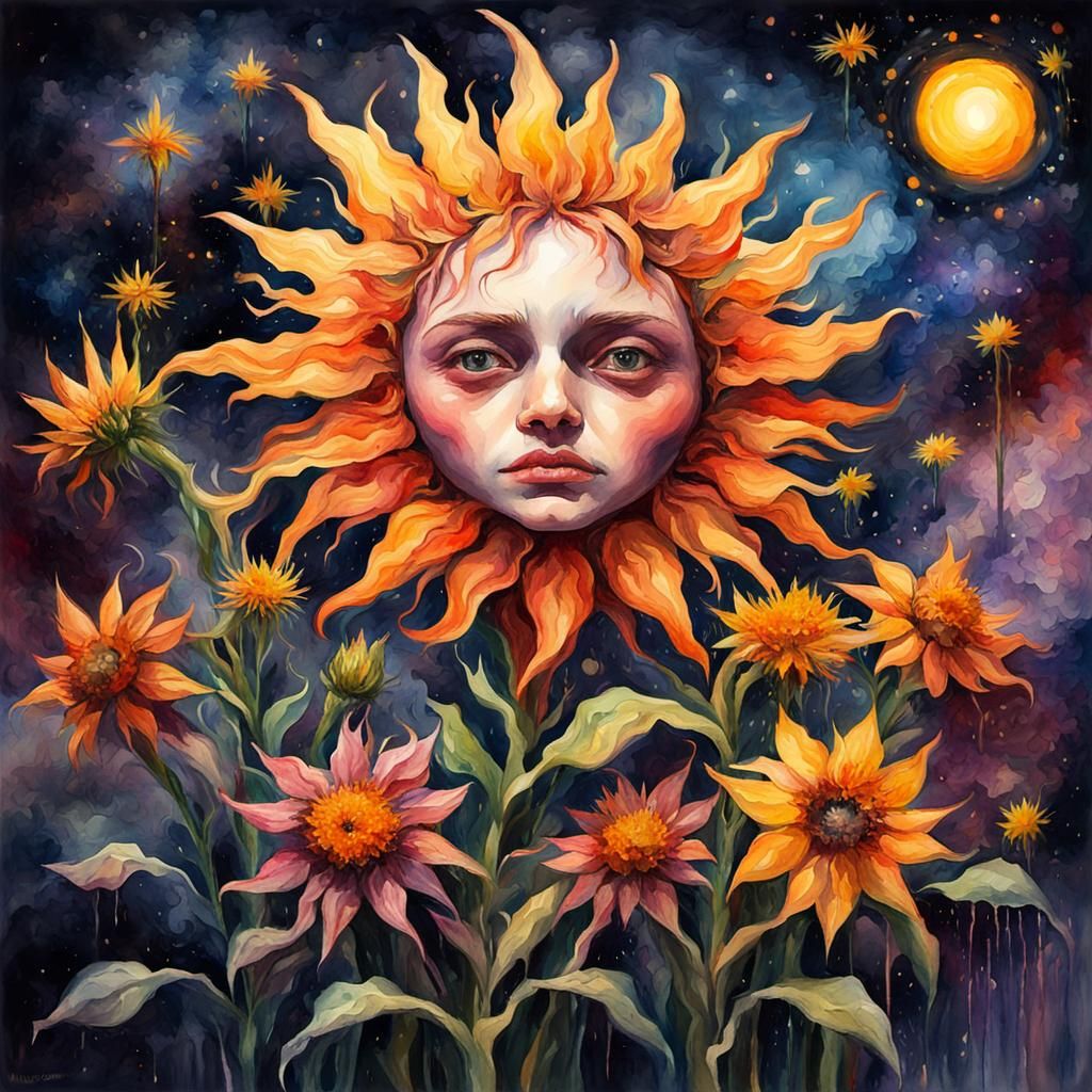 Gothic Impressionist Flowers Under a Starry Night