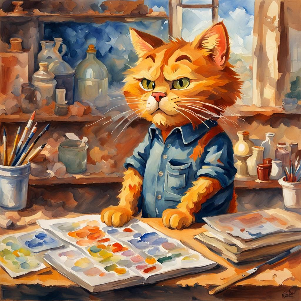 Garfield in Gouache Impressionist Masterpiece