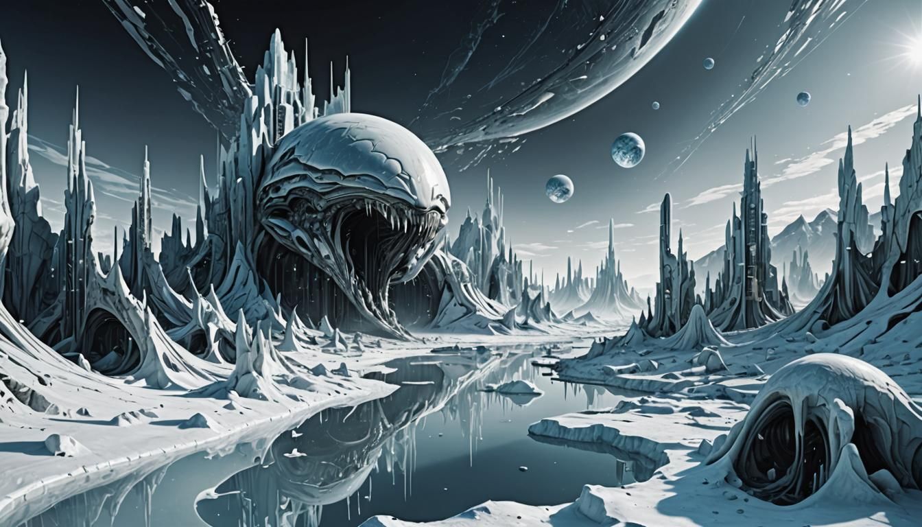 Futuristic Alien Iced World of Technological Breakdown
