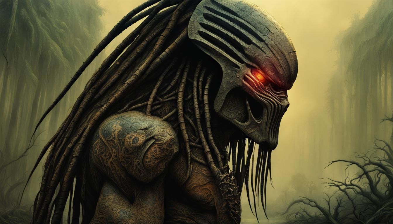 Hyperrealistic Predator in Beksiński Style, 8K