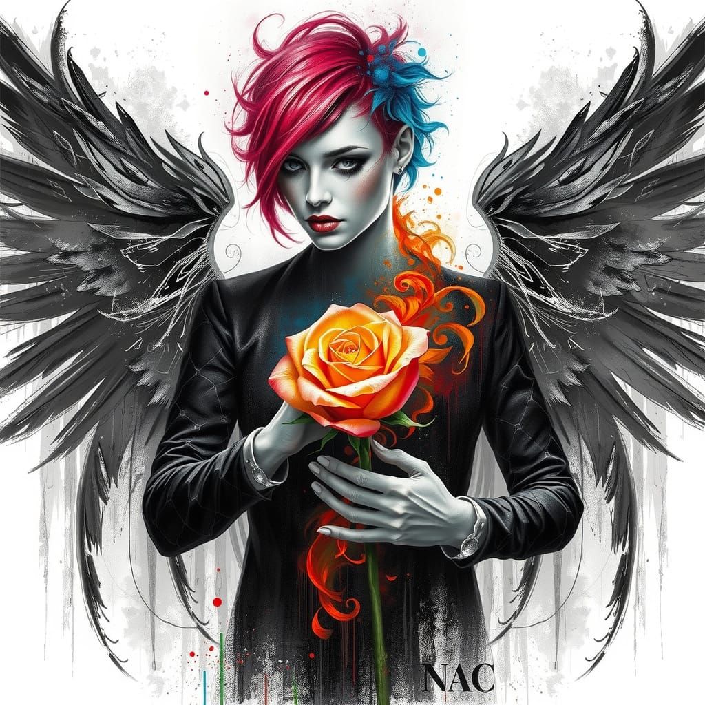 Empowered Rose Woman Against Societal Grayscale