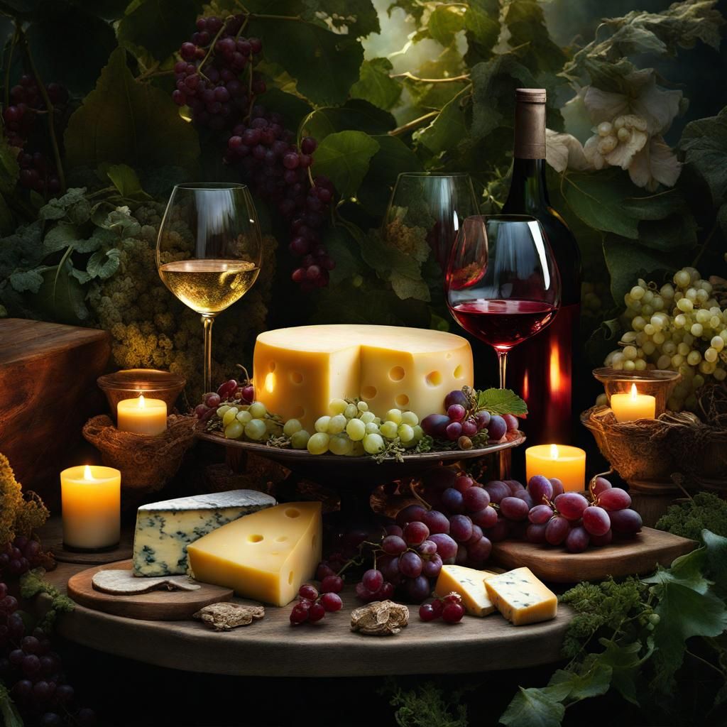 Cheese and Wine in Candlelit Garden