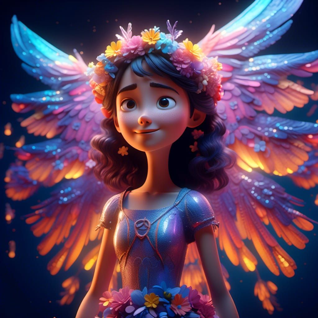 Pixar-Style Elf with Angelic Wings in 3D