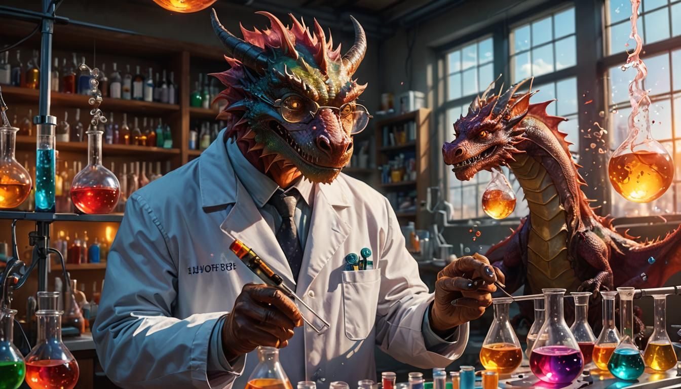 Dragon Scientist Conducting Research in Laboratory