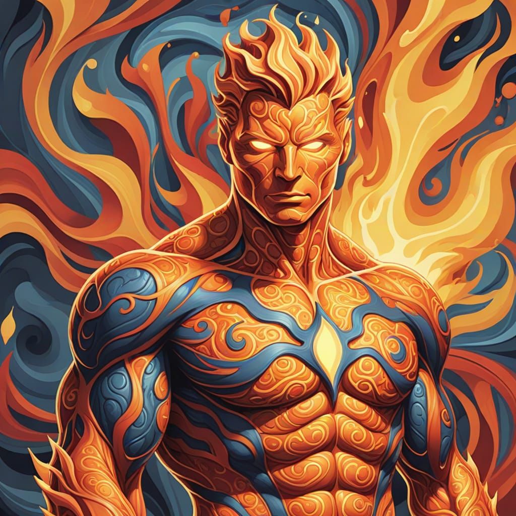 Human Torch as Abstract Vector Fractal Gouache Painting