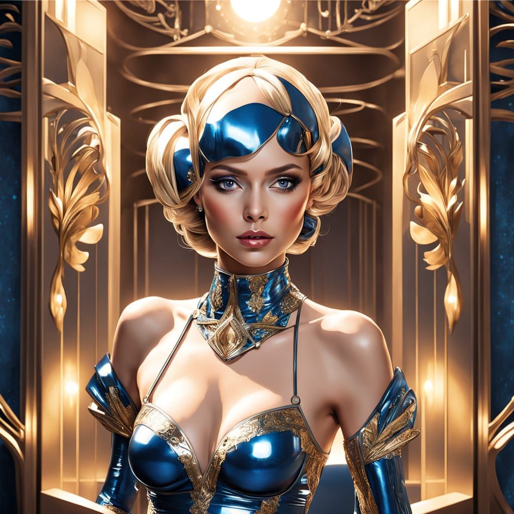 Elegant Woman in Art Deco Locker Room