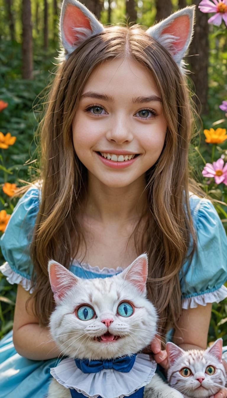 Alice in wonderland with Smiling cat