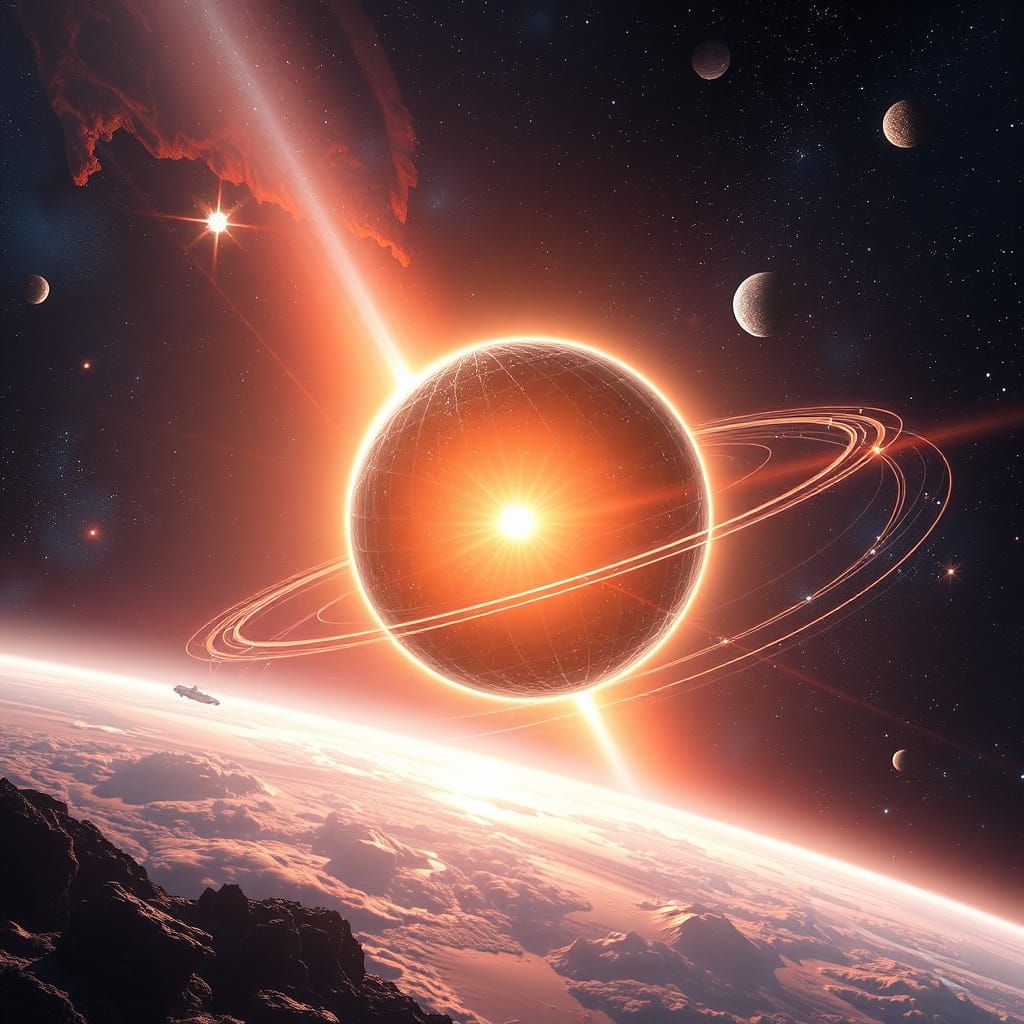 Futuristic Dyson Sphere Around a Bright Star