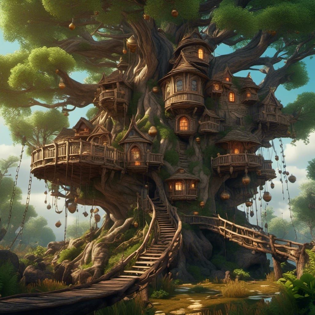 Spectacular Mysterious Treehouse in Digital Matte Painting S...