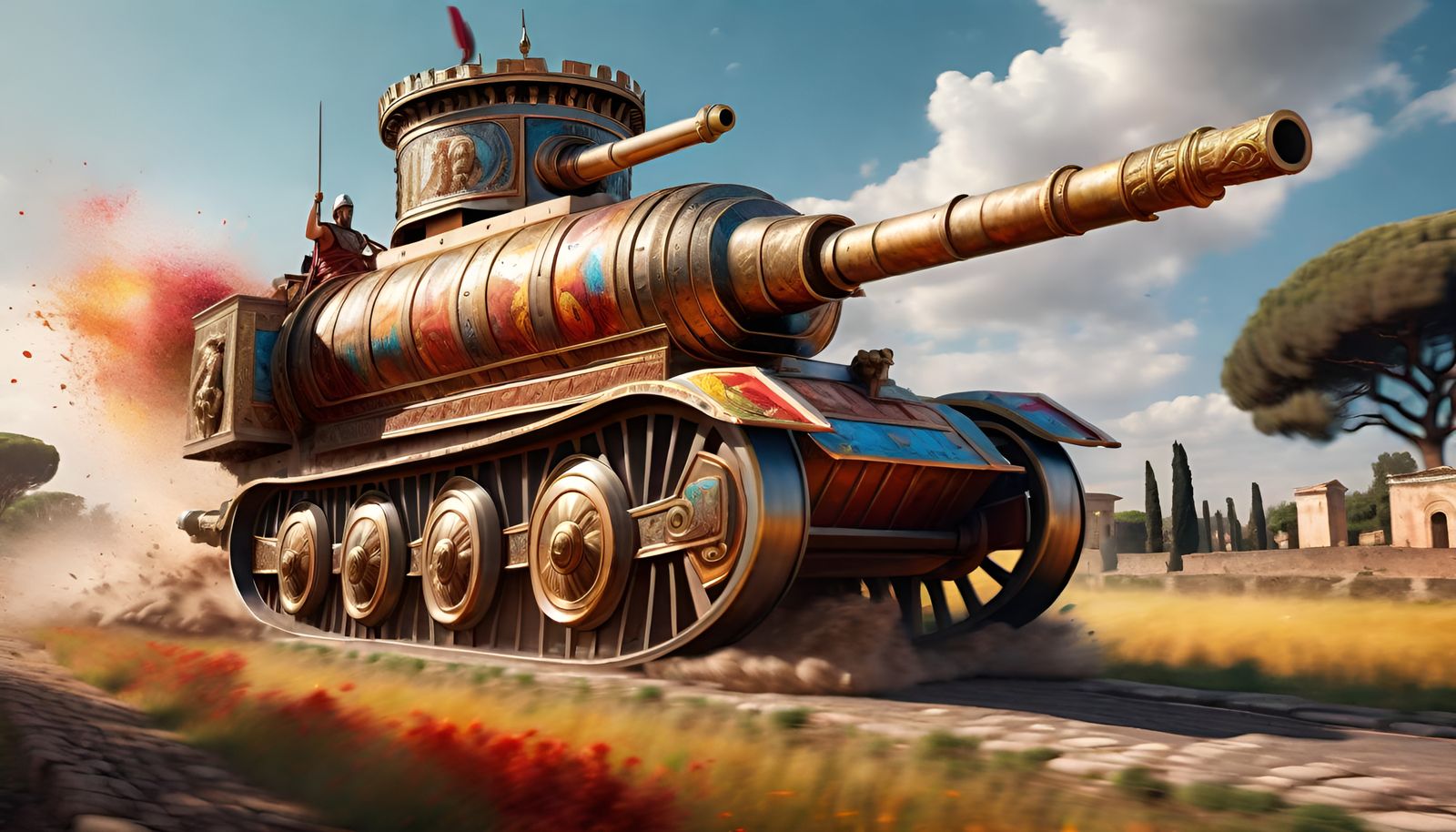 Roman Chariot Tank Races Down Appian Way