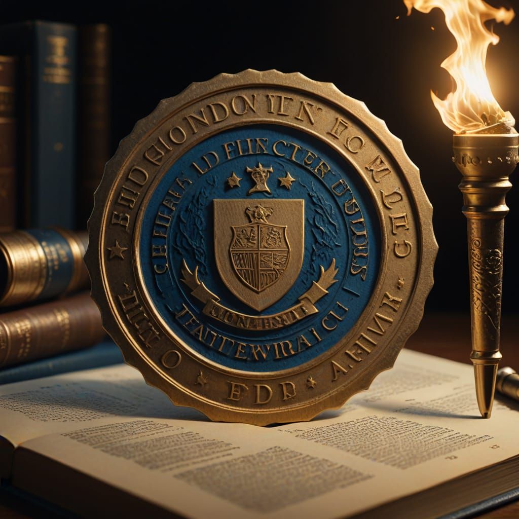 Golden University Seal With Torch and Textbook