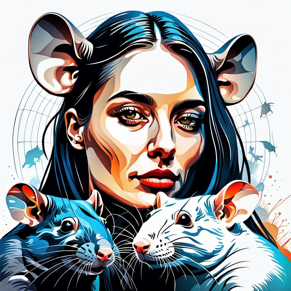 Friendship: Surreal Art of Woman and Rats