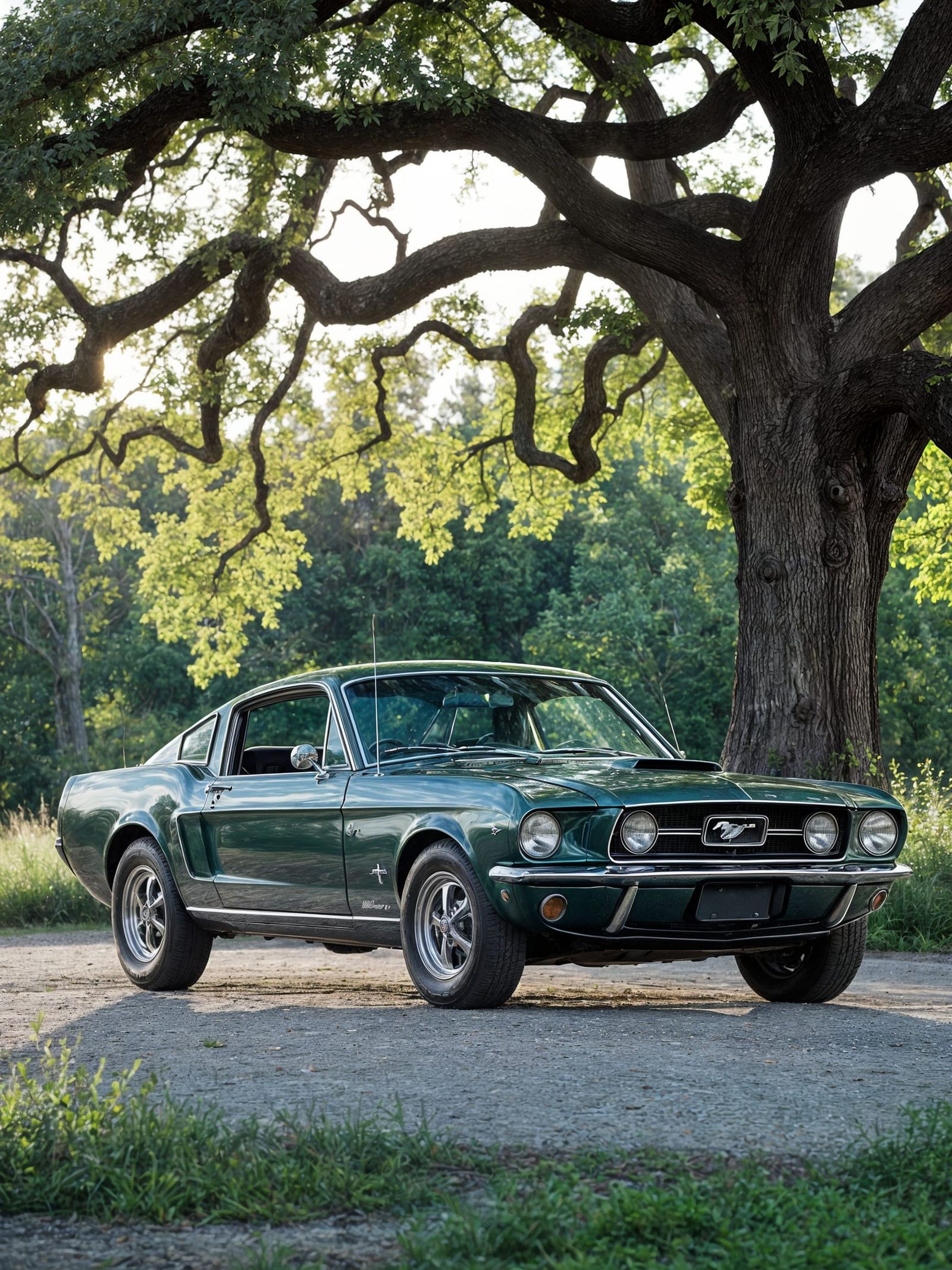 Vintage 1966 Mustang Basks in Dappled Shade