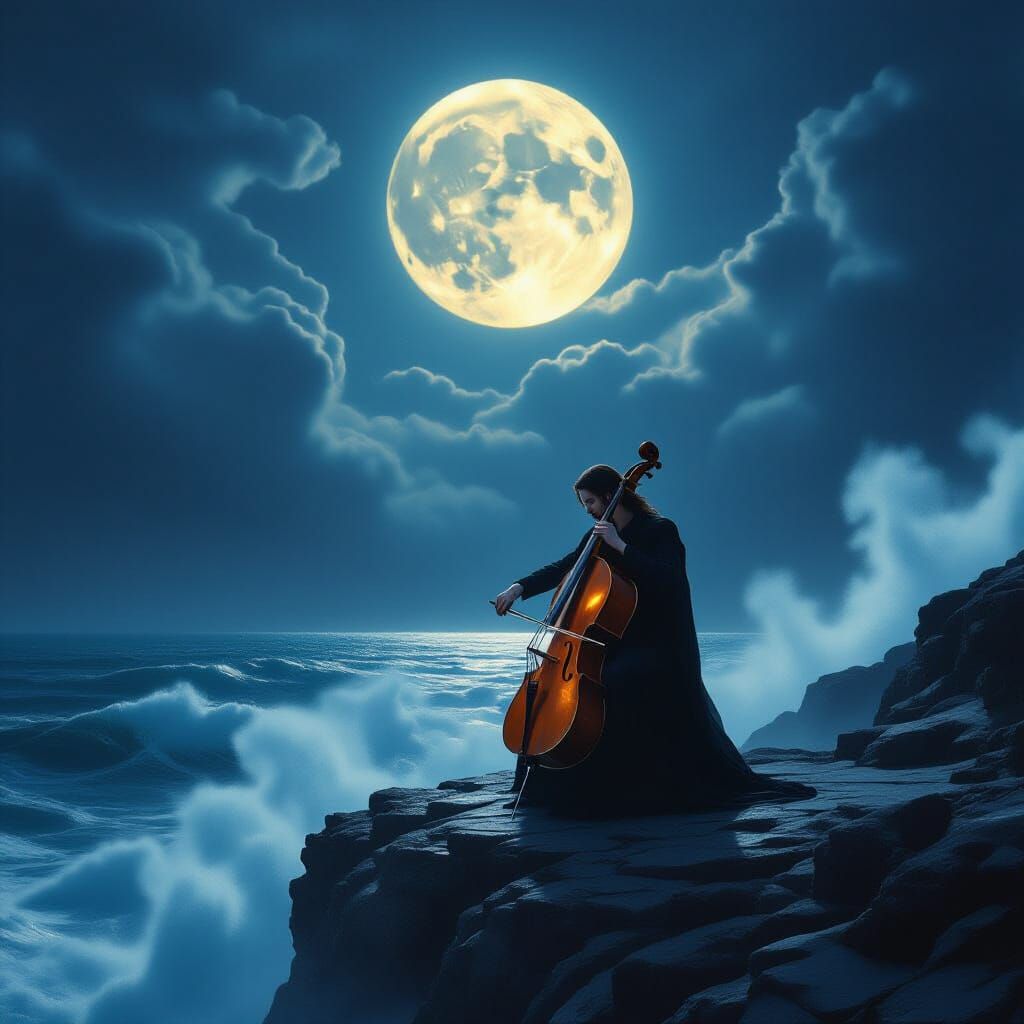 Cellist Under Moonlight: A Magical Realism Scene