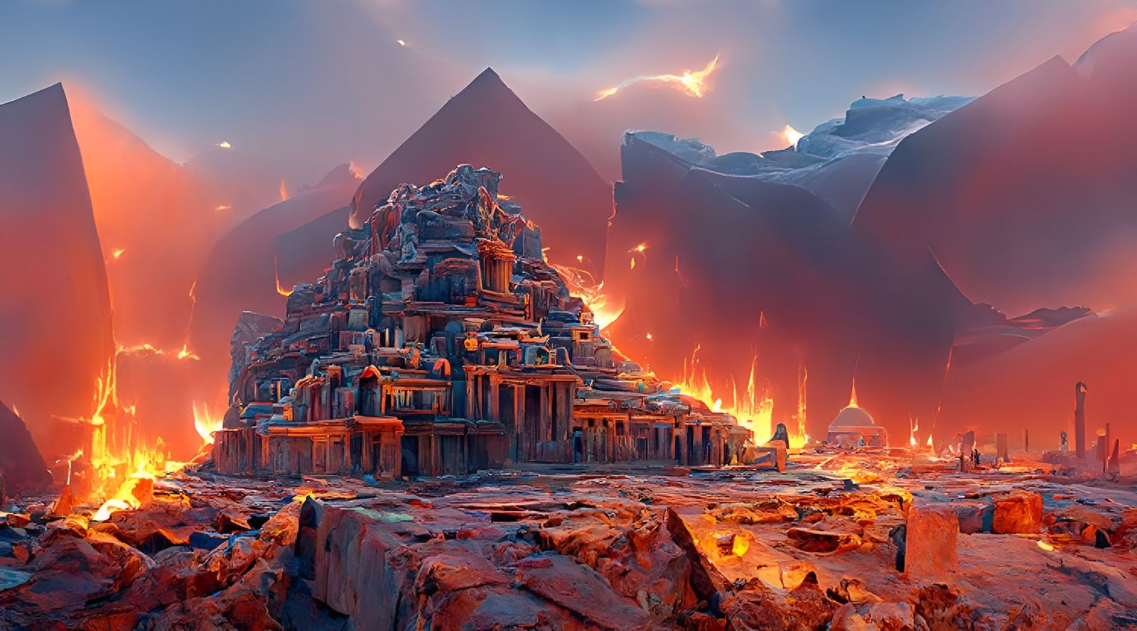 Burning Egyptian City Panorama in Hyperrealism