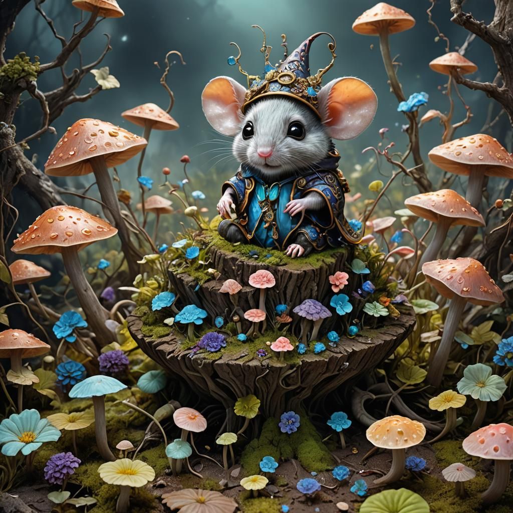 Cute Baby Mouse Alien Wizard in Digital Circlism