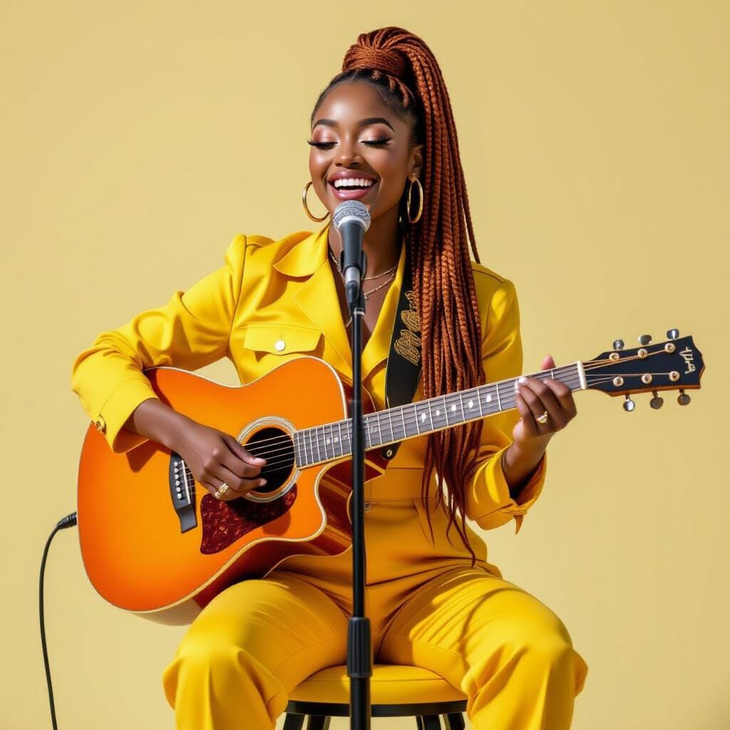 Lyra Noel Sings Joyfully With Orange Guitar