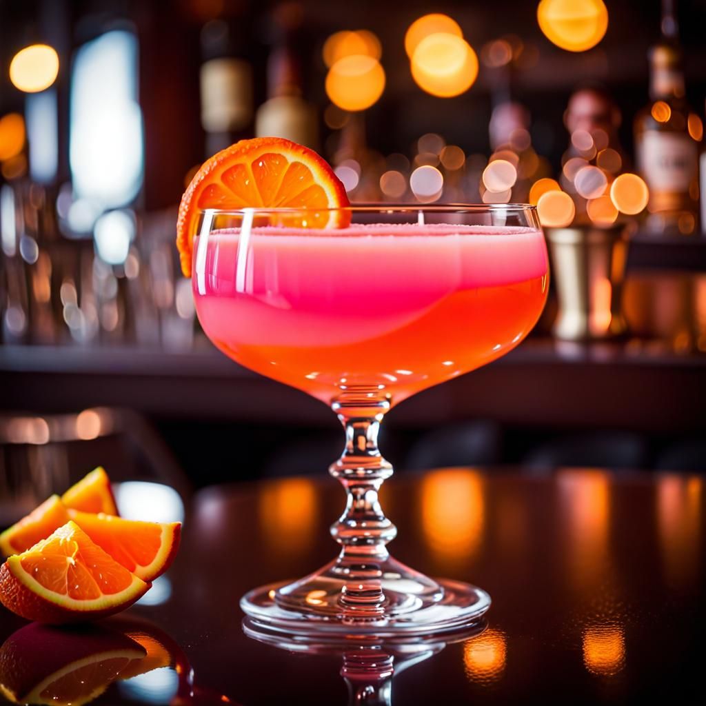 Orangy Pink Cocktail at Chic Bar with Bokeh