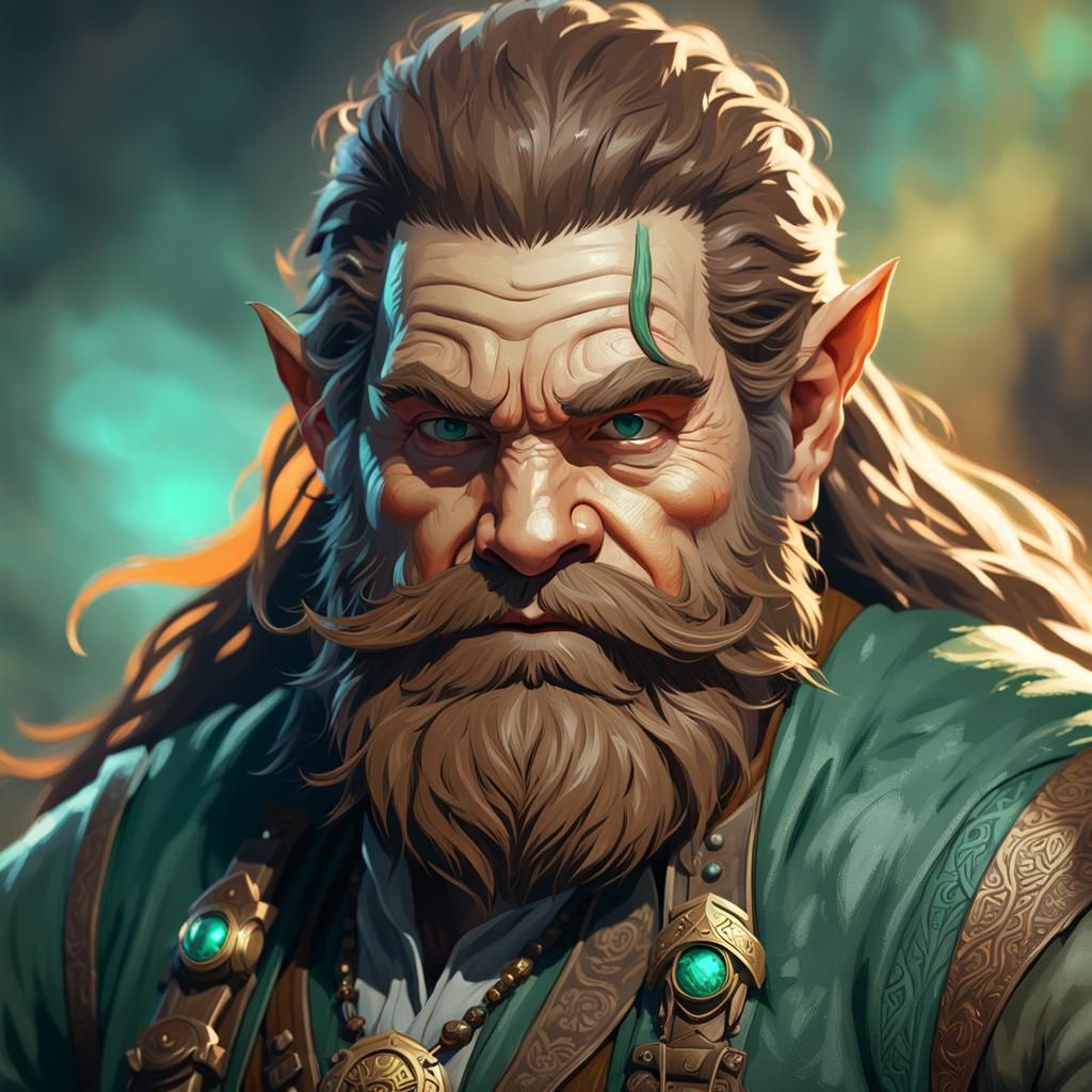 Detailed Portrait of a Bearded Dwarf Hunter