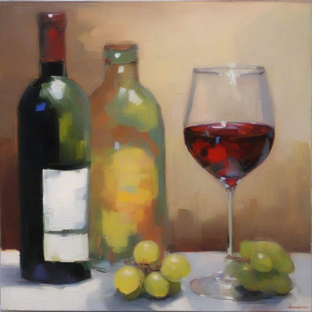 Surreal Minimalist Wine Scene in Oil